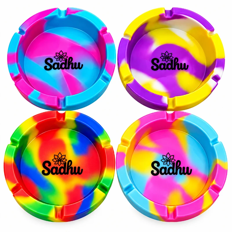 Cinzeiros: Cinzeiro Sadhu Silicone Redondo C/ Tampa - 7,8 cm / 3cm / 86g (cores sortidas)