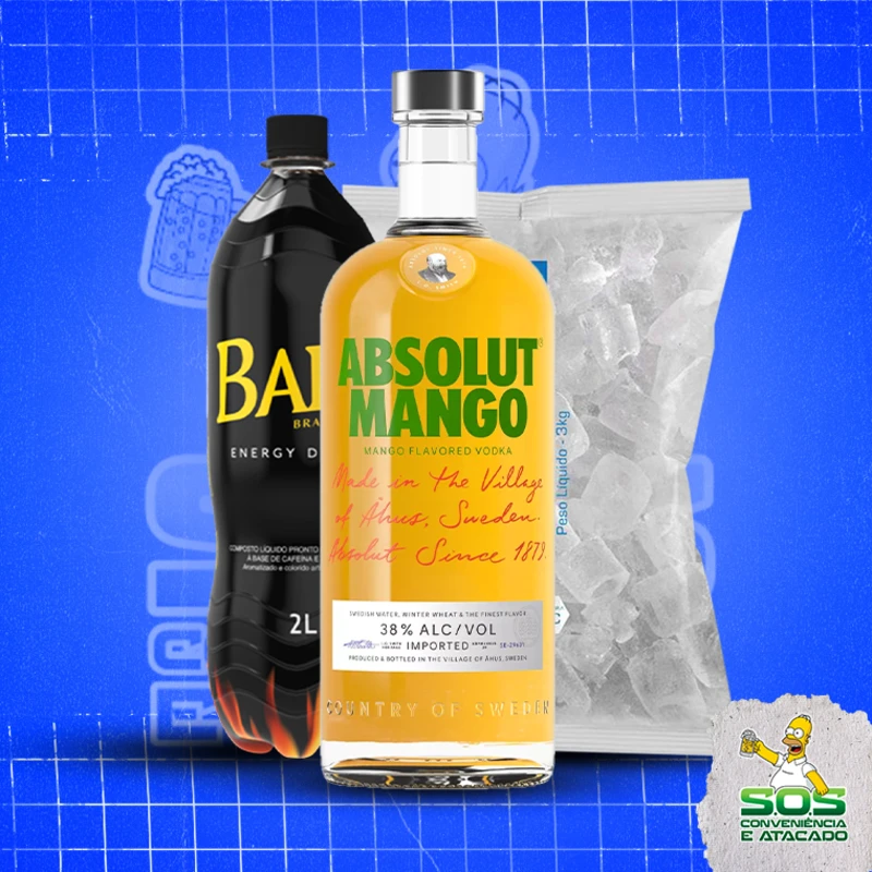 combo vodka + baly 2l + gelo 3kg: Absolut Manga - Combo Vodka + Energetico (Ingredientes: )