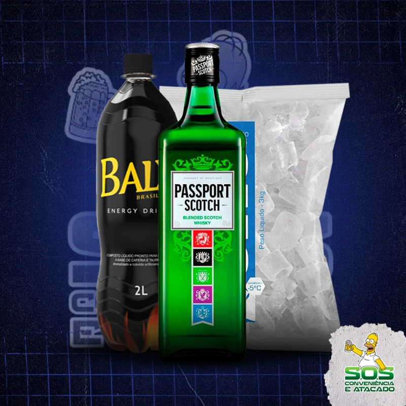 Combo Whisky + Baly: Passport + Baly 2L + Gelo 3kg - Combo Whisky + Baly (Ingredientes: )