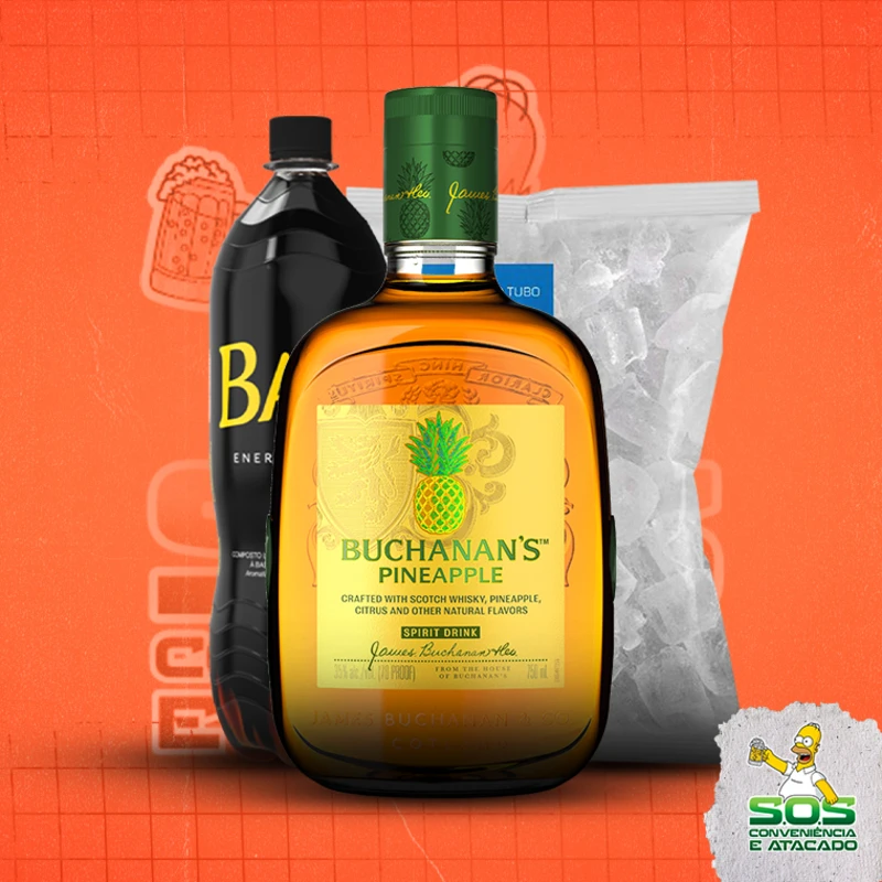 Combo Whisky + Baly: Buchanans Abacaxi + Baly 2L + Gelo 3kg - Combo Whisky + Baly (Ingredientes: )