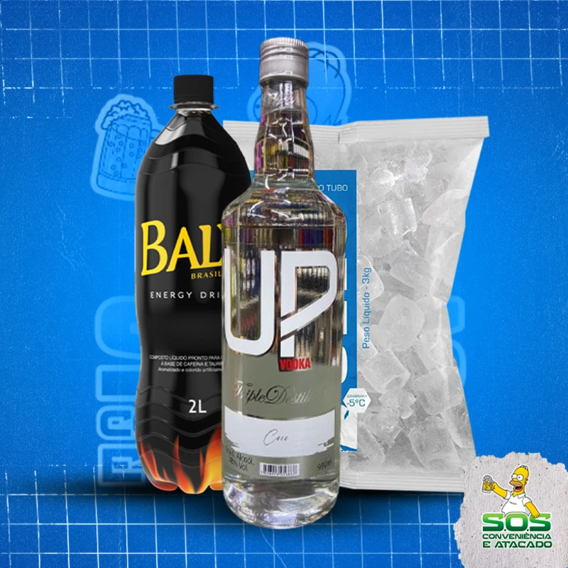 combo vodka + baly 2l + gelo 3kg: UP Coco - Combo Vodka + Energetico (Ingredientes: )