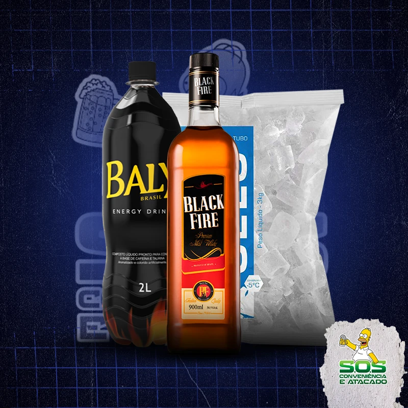 Combo Whisky + Baly: Black Fire Tradicional + Baly 2L + Gelo 3kg - Combo Whisky + Baly (Ingredientes: )