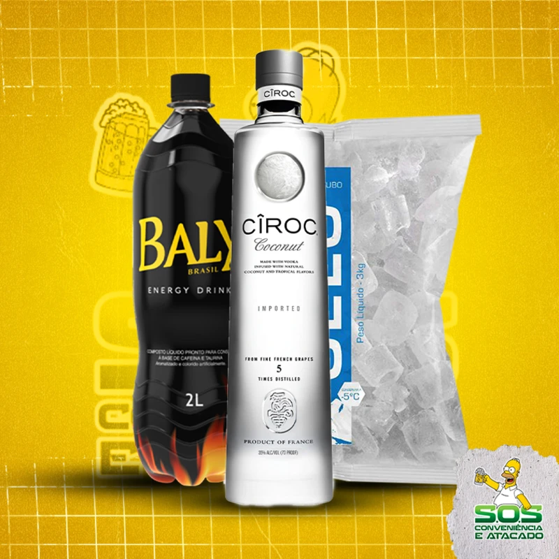 combo vodka + baly 2l + gelo 3kg: Ciroc Coconut 700ml - Combo Vodka + Energetico (Ingredientes: )