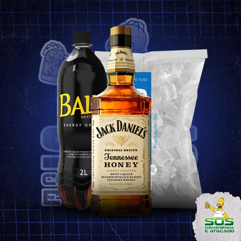 Combo Whisky + Baly: Jack Daniels Mel + Baly 2L + Gelo 3kg - Combo Whisky + Baly (Ingredientes: )