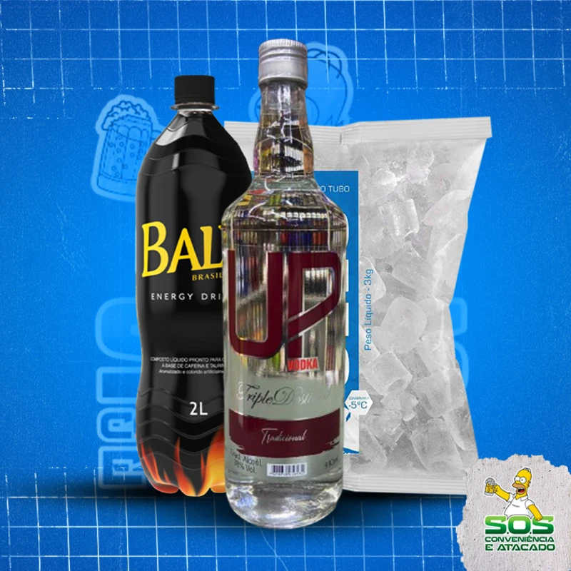 combo vodka + baly 2l + gelo 3kg: UP Tradicional - Combo Vodka + Energetico (Ingredientes: )