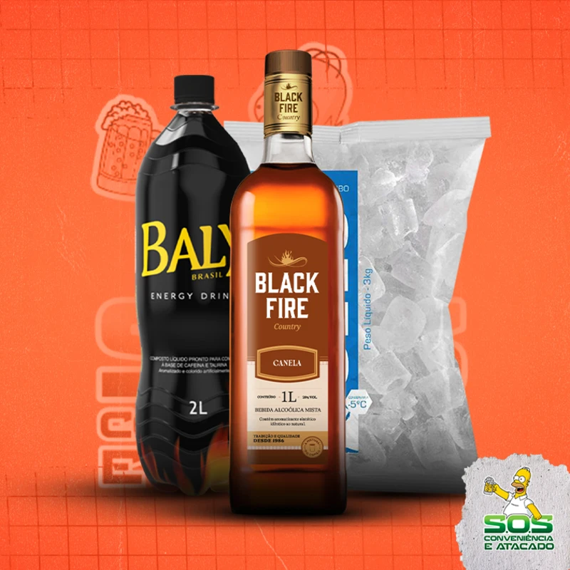 Combo Whisky + Baly: Black Fire Canela + Baly 2L + Gelo 3kg - Combo Whisky + Baly (Ingredientes: )
