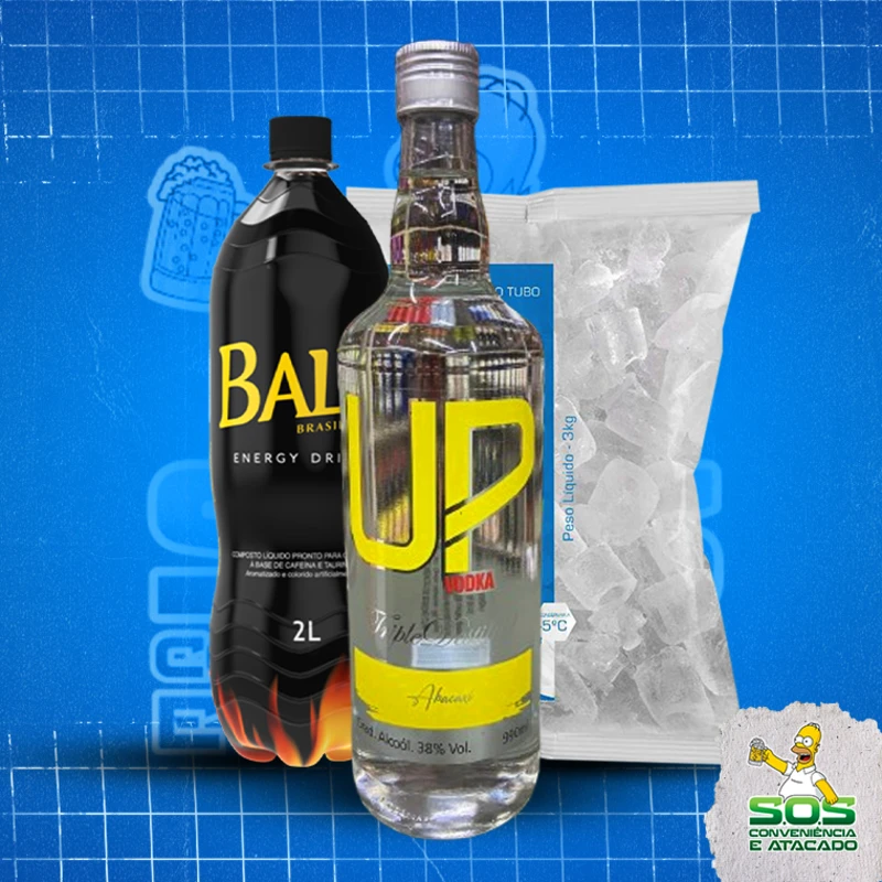 combo vodka + baly 2l + gelo 3kg: UP Abacaxi - Combo Vodka + Energetico (Ingredientes: )