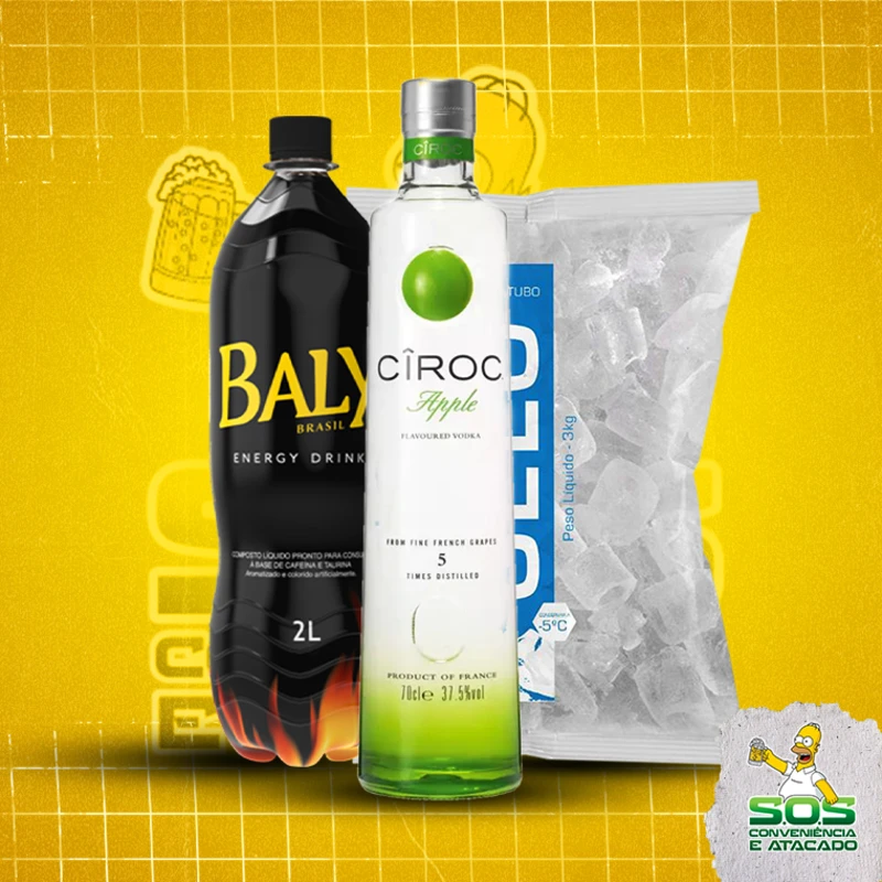 combo vodka + baly 2l + gelo 3kg: Ciroc Maçã Verde 700ml - Combo Vodka + Energetico (Ingredientes: )