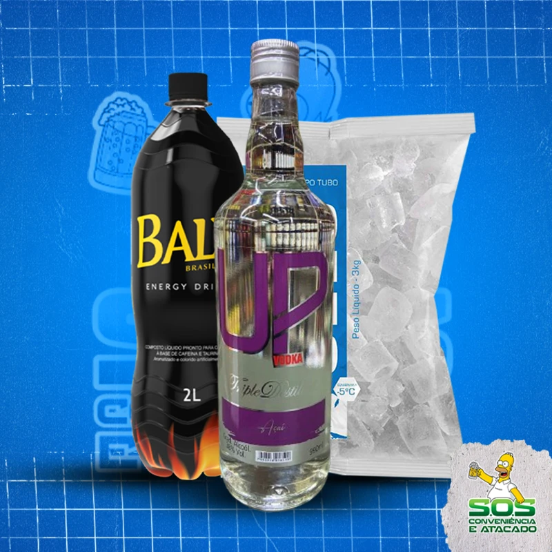 combo vodka + baly 2l + gelo 3kg: UP Açai - Combo Vodka + Energetico (Ingredientes: )