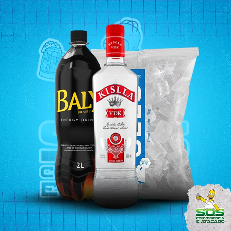 combo vodka + baly 2l + gelo 3kg: Kislla Tradicional - Combo Vodka + Energetico (Ingredientes: )