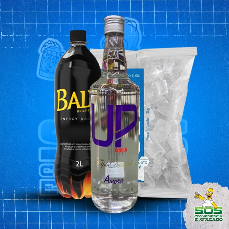 combo vodka + baly 2l + gelo 3kg: UP Amora - Combo Vodka + Energetico (Ingredientes: )