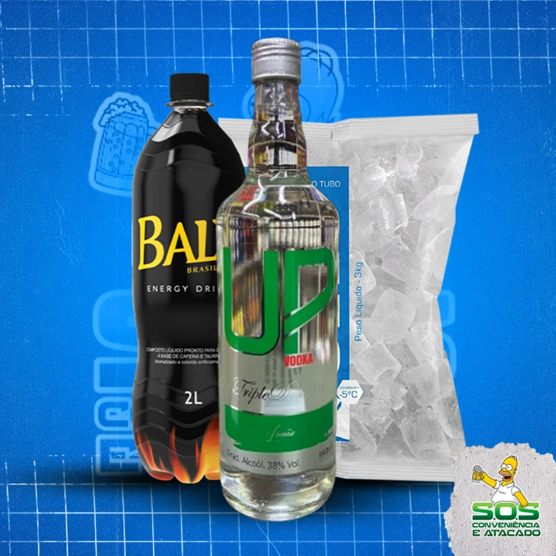 combo vodka + baly 2l + gelo 3kg: UP Limão - Combo Vodka + Energetico (Ingredientes: )