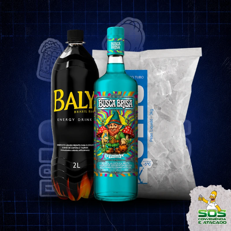 combo vodka + baly 2l + gelo 3kg: Busca Brisa - Combo Vodka + Energetico (Ingredientes: )
