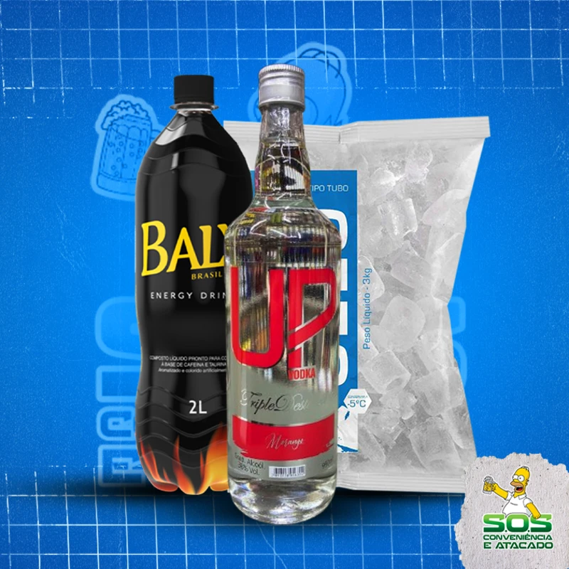 combo vodka + baly 2l + gelo 3kg: UP Morango - Combo Vodka + Energetico (Ingredientes: )
