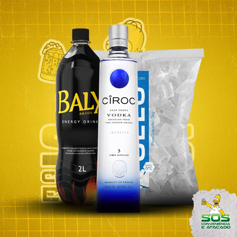 combo vodka + baly 2l + gelo 3kg: Ciroc Tradicional 750ml - Combo Vodka + Energetico (Ingredientes: )