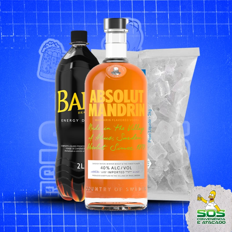 combo vodka + baly 2l + gelo 3kg: Absolut Mandrin - Combo Vodka + Energetico (Ingredientes: )