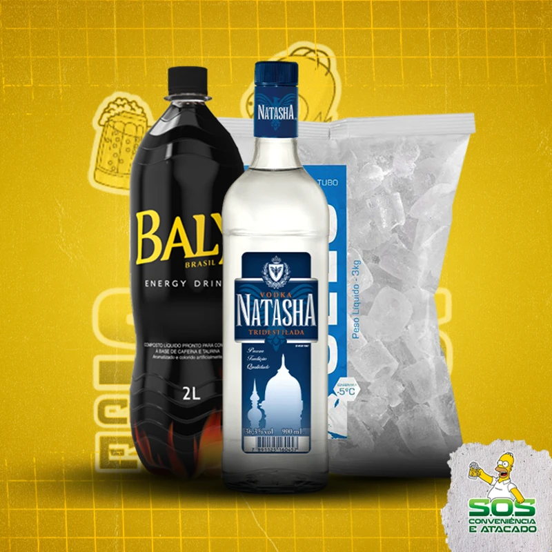 combo vodka + baly 2l + gelo 3kg: Natasha - Combo Vodka + Energetico (Ingredientes: )