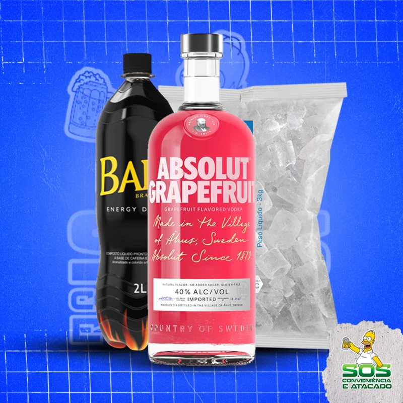 combo vodka + baly 2l + gelo 3kg: Absolut Grapefruit - Combo Vodka + Energetico (Ingredientes: )