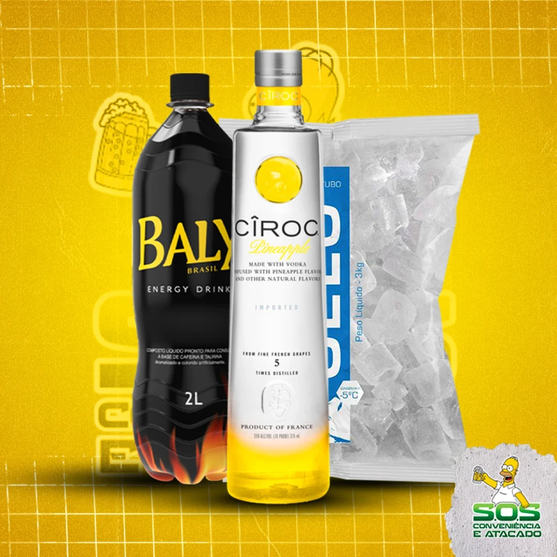combo vodka + baly 2l + gelo 3kg: Ciroc Abacaxi 700ml - Combo Vodka + Energetico (Ingredientes: )