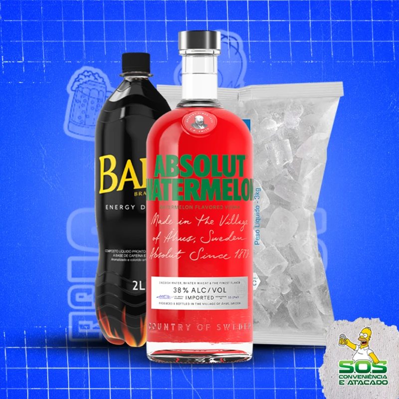 combo vodka + baly 2l + gelo 3kg: Absolut Melancia - Combo Vodka + Energetico (Ingredientes: )