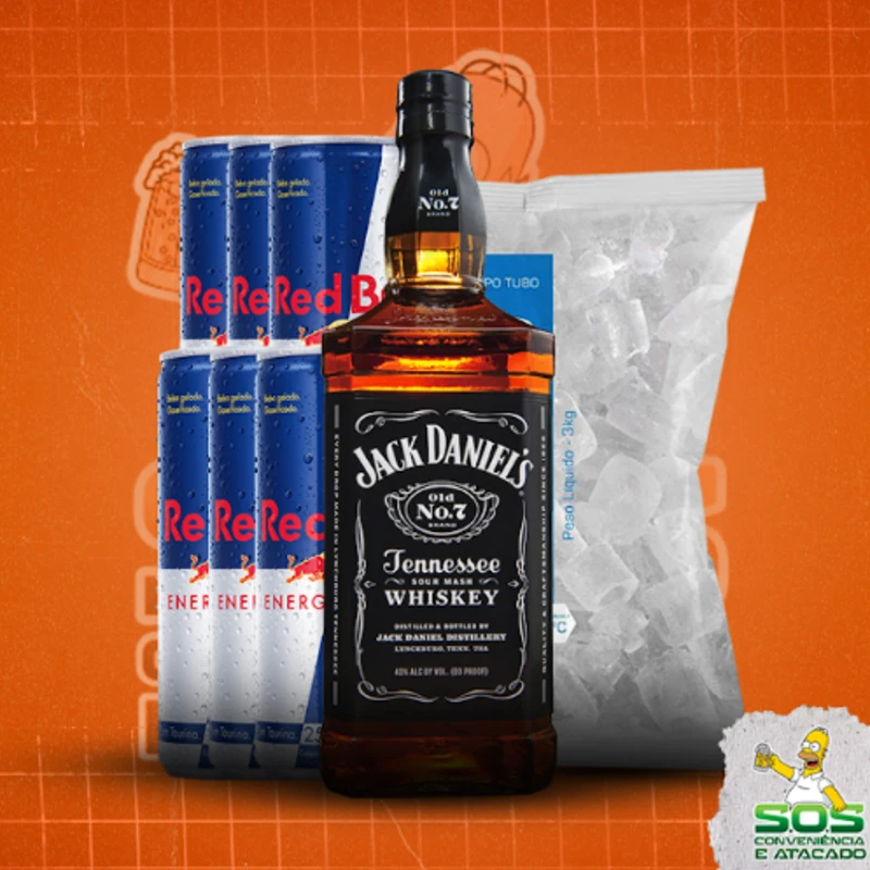 Combo Whisky redbull: Jack Daniels Tradicional + red bull + Gelo - Combo Whisky redbull (Ingredientes: )