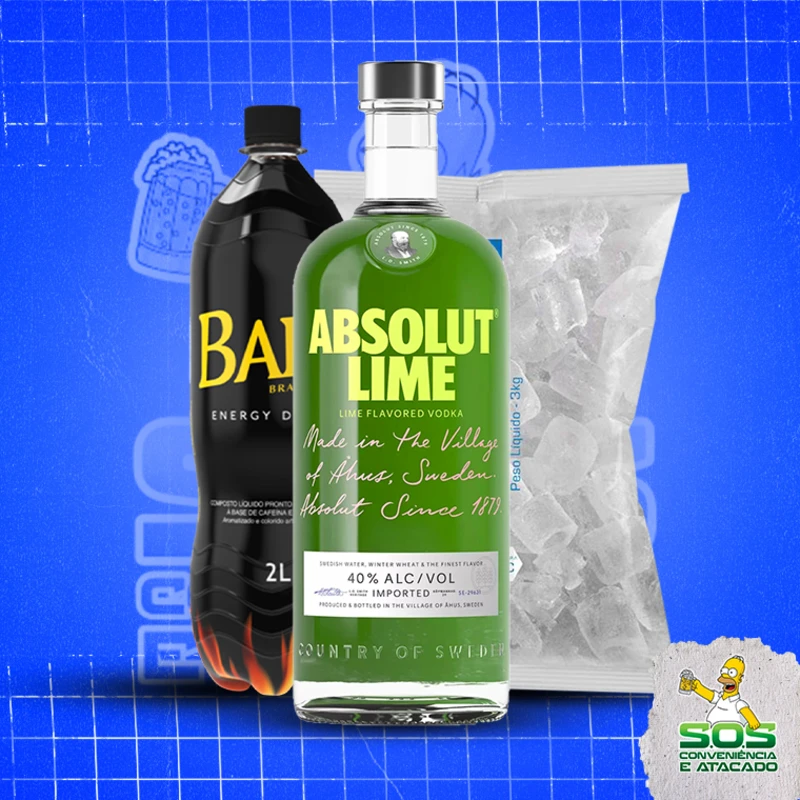 combo vodka + baly 2l + gelo 3kg: Absolut Limão - Combo Vodka + Energetico (Ingredientes: )