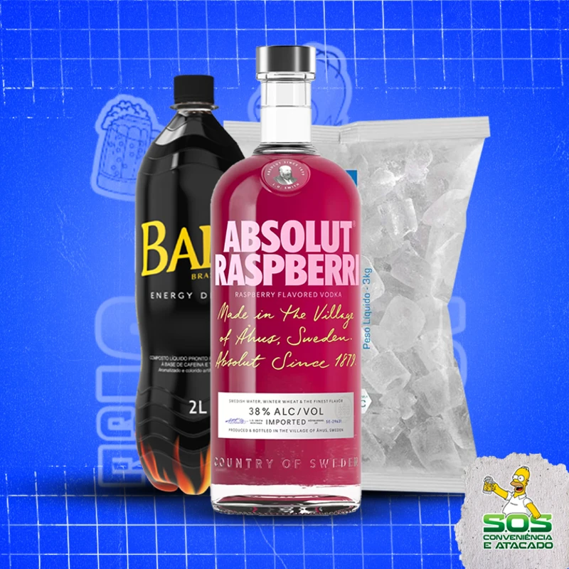 combo vodka + baly 2l + gelo 3kg: Absolut Raspberri - Combo Vodka + Energetico (Ingredientes: )