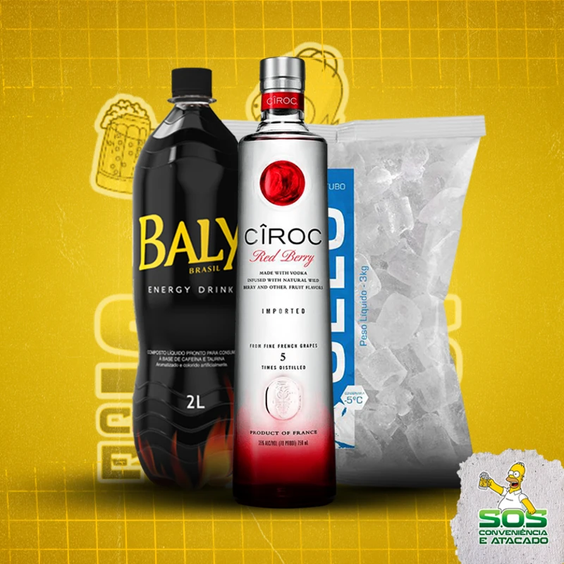 combo vodka + baly 2l + gelo 3kg: Ciroc Red Berry 750ml - Combo Vodka + Energetico (Ingredientes: )