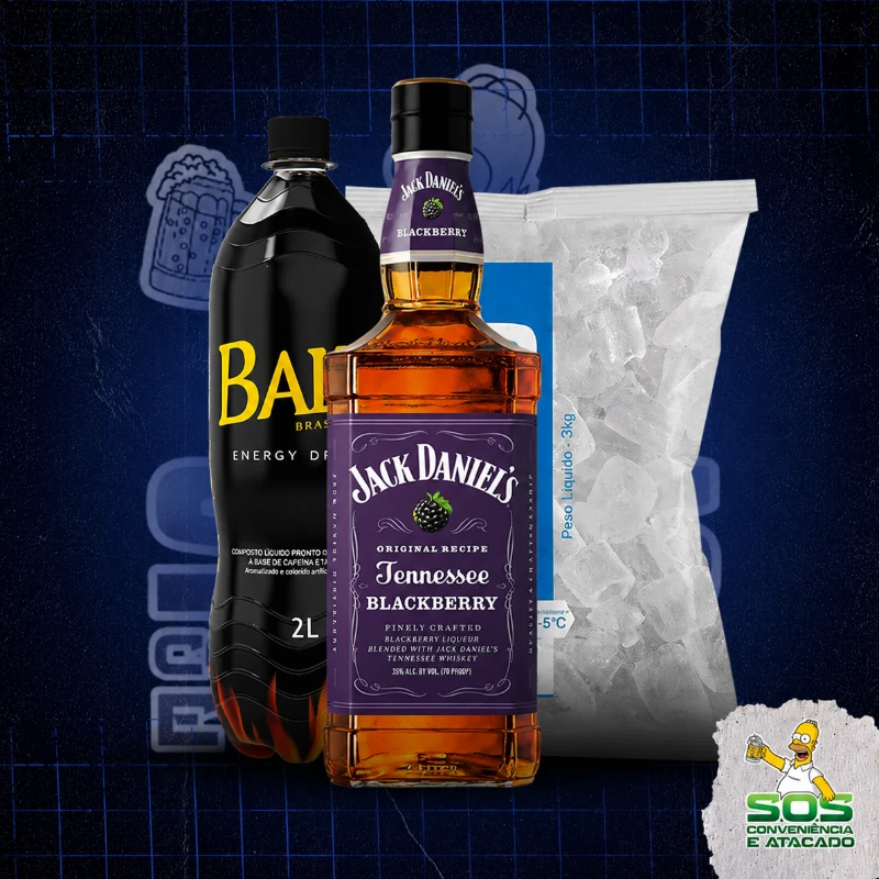 Combo Whisky + Baly: Jack Daniels Blackberry + Baly 2L + Gelo 3kg - Combo Whisky + Baly (Ingredientes: )