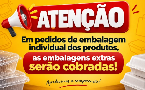 AVISO: PRODUTOS EM EMBALAGEM SEPARADA A EMBALAGEM EXTRA SERÁ COBRADA A PARTE! - Senhores clientes, se o cliente optar por querer seus produtos em caixas separadas, a pizzaria poderá fazer porém com o acréscimo do valor das caixas adicionais, essa medida se faz necessária pois temos custos com as caixas!