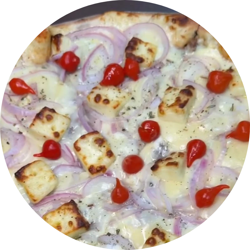 Gourmet: Cupim - Pizza Gigante (Ingredientes: Molho de Tomate, Mussarela, cupim desfiado, Cebola Roxa, queijo coalho, MOLHO ESPECIAL DEFUMADO, PIMENTA DE BIQUINHO, Orégano)