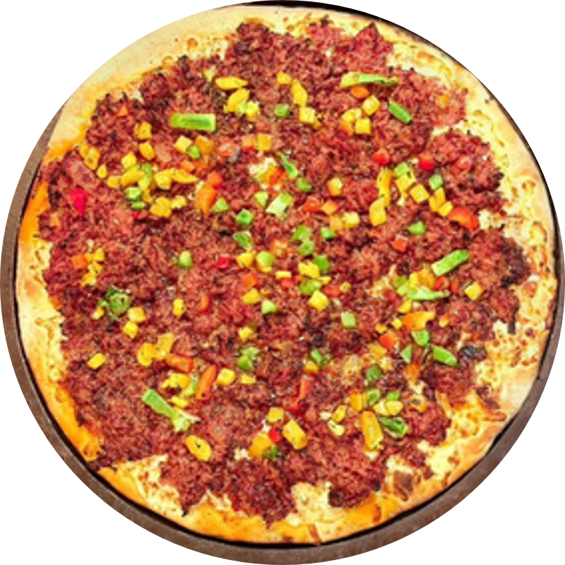 Sabores Tradicionais: T- Baiana - Pizza Gigante (Ingredientes: Molho de Tomate, Mussarela, Molho de Calabresa Picante, Pimentão, Orégano)