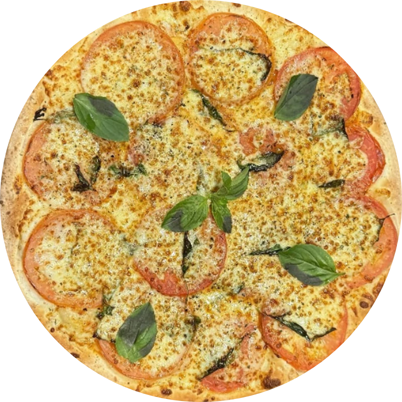 Sabores Leves: T- Marguerita - Pizza Gigante (Ingredientes: Molho de Tomate, Mussarela, Tomate, Manjericão Fresco e Orégano.)
