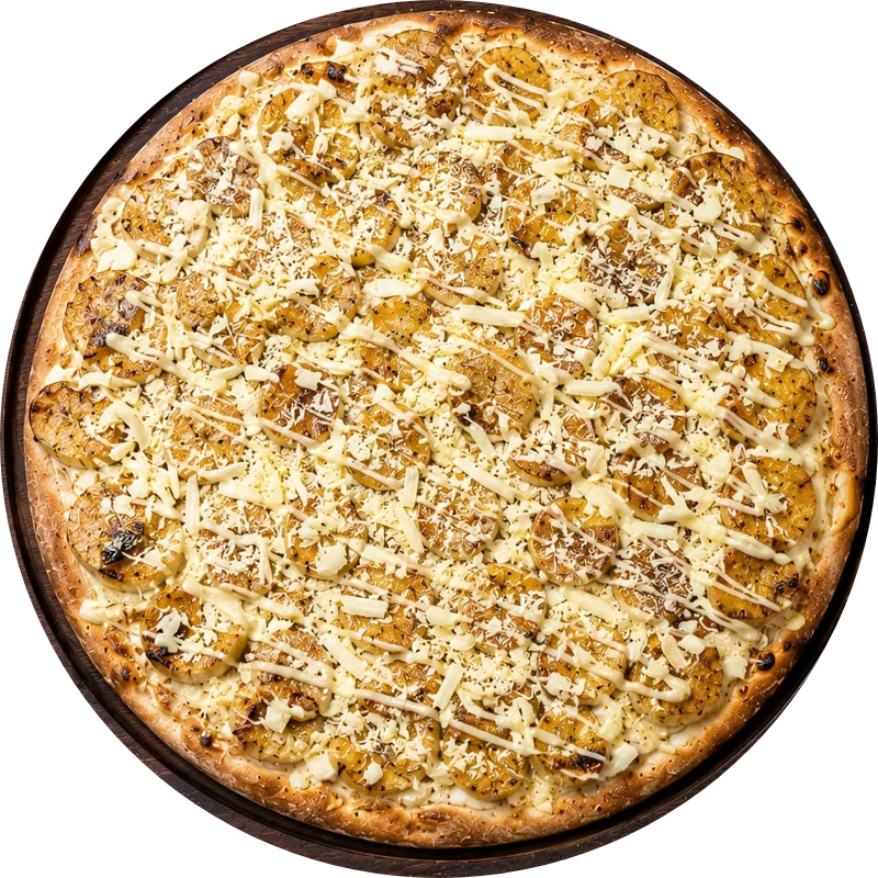 Sabores Doces Tradicionais: T- Banana Nevada - Pizza Gigante (Ingredientes: Creme de Leite, Mussarela, Banana, Açúcar, Canela, Chocolate Branco)