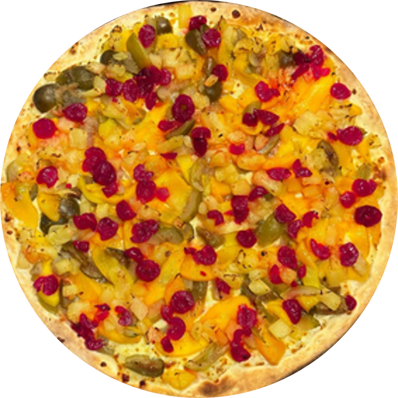 Sabores Doces Tradicionais: T- CALIFORNIA - Pizza Gigante (Ingredientes: Mussarela, Creme de Leite, Figo, Pêssego, Cereja, Abacaxi Cozido)