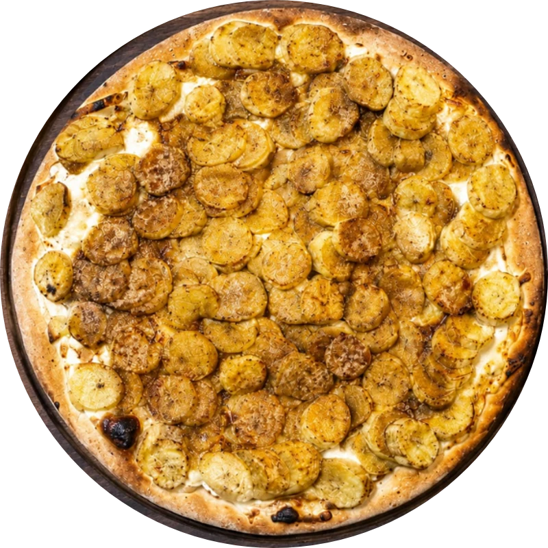 Sabores Doces Tradicionais: T- Banana Com Canela - Pizza Gigante (Ingredientes: Creme de Leite, Mussarela, Banana, Canela, Açúcar)