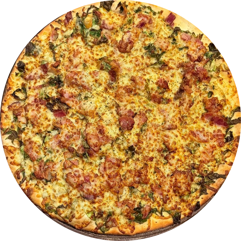 Sabores Leves: T- Escarola - Pizza Gigante (Ingredientes: Molho de Tomate, Mussarela, Escarola (Chicória), Alho Frito, Bacon , Orégano)