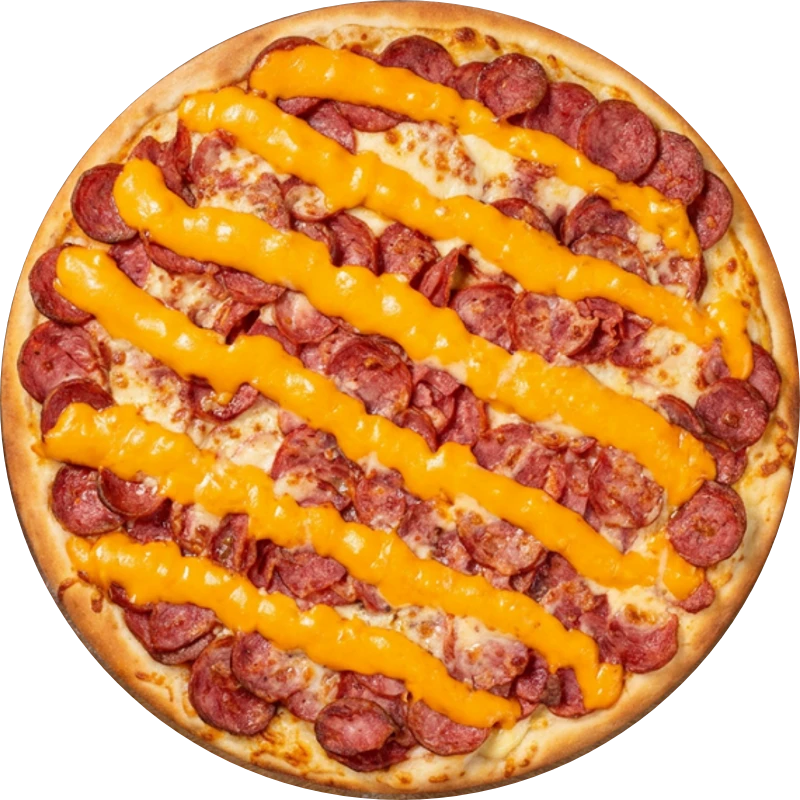 Sabores Tradicionais: T- Calabresa Com Cheddar - Pizza Gigante (Ingredientes: Molho de Tomate, Mussarela, Calabresa, Cheddar, Orégano)