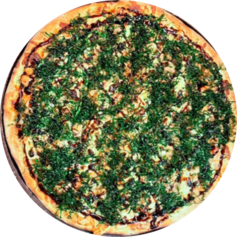 Sabores Premium: P- Salmão Crispy - Pizza Gigante (Ingredientes: Molho de Tomate, Mussarela, Salmão, Cream Cheese, Couve Crispy, Molho Especial, Orégano)