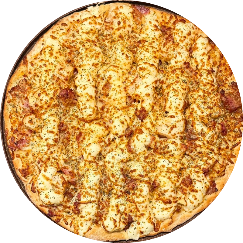 Sabores Tradicionais: T- Frango Com Bacon - Pizza Gigante (Ingredientes: Molho de Tomate, Mussarela, Catupiry, Frango Desfiado, Bacon , Orégano)