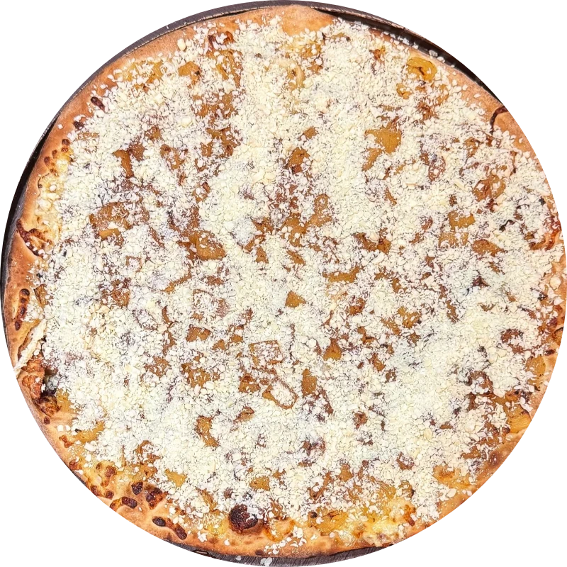 Sabores Doces Tradicionais: T- Abacaxi Nevado - Pizza Gigante (Ingredientes: Creme de Leite, Mussarela, Abacaxi com Açúcar , Canela, Chocolate Branco)