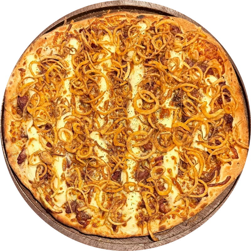 Sabores Premium: P- Filé Cebola Crispy - Pizza Gigante (Ingredientes: Molho de Tomate, Mussarela, Catupiry, Filé de Carne Bovina em Tiras, Cebola Crispy, Orégano)