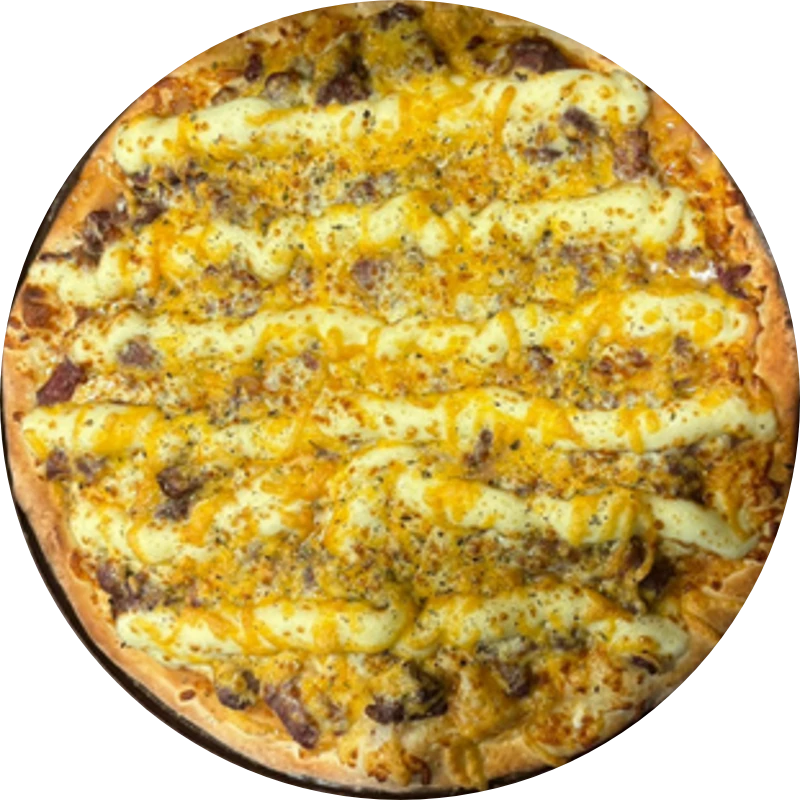 Sabores Premium: P- Filé Aos 4 Queijos - Pizza Gigante (Ingredientes: Molho de Tomate, Mussarela, Filé de Carne Bovina em Tiras, Catupiry, Parmesão, Provolone, Orégano)