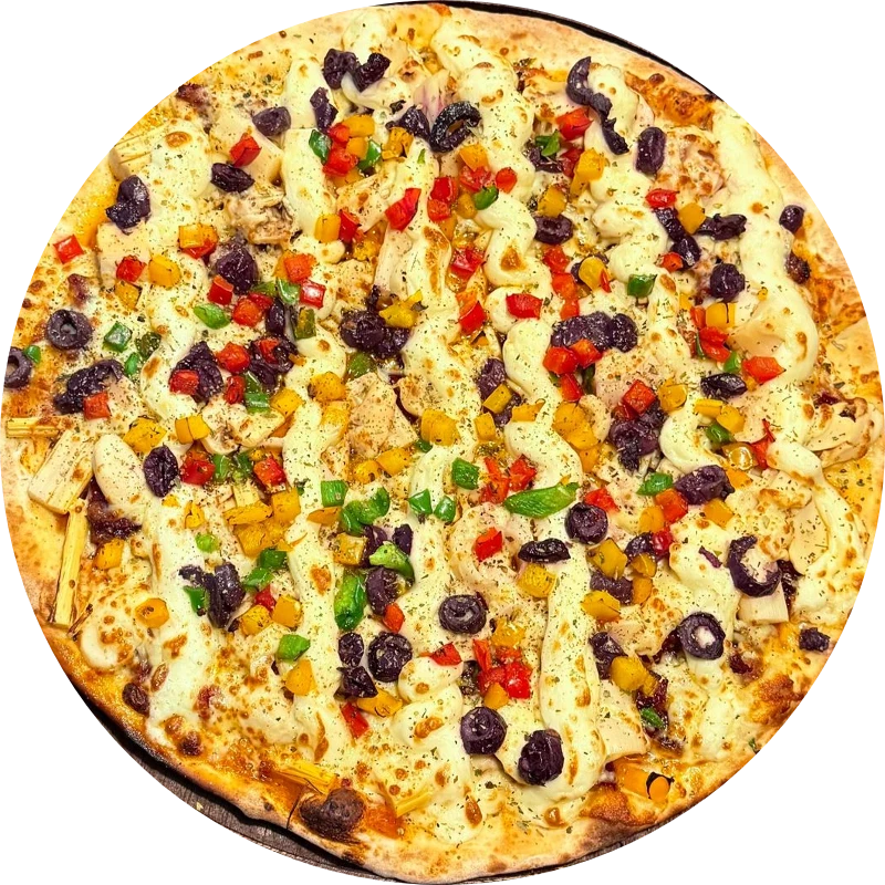 Sabores Leves: E- Vegetariana - Pizza Gigante (Ingredientes: Molho de Tomate, Mussarela, Tomate Seco Agridoce, Catupiry, Champignon, Palmito, Pimentão, Azeitona, Orégano)