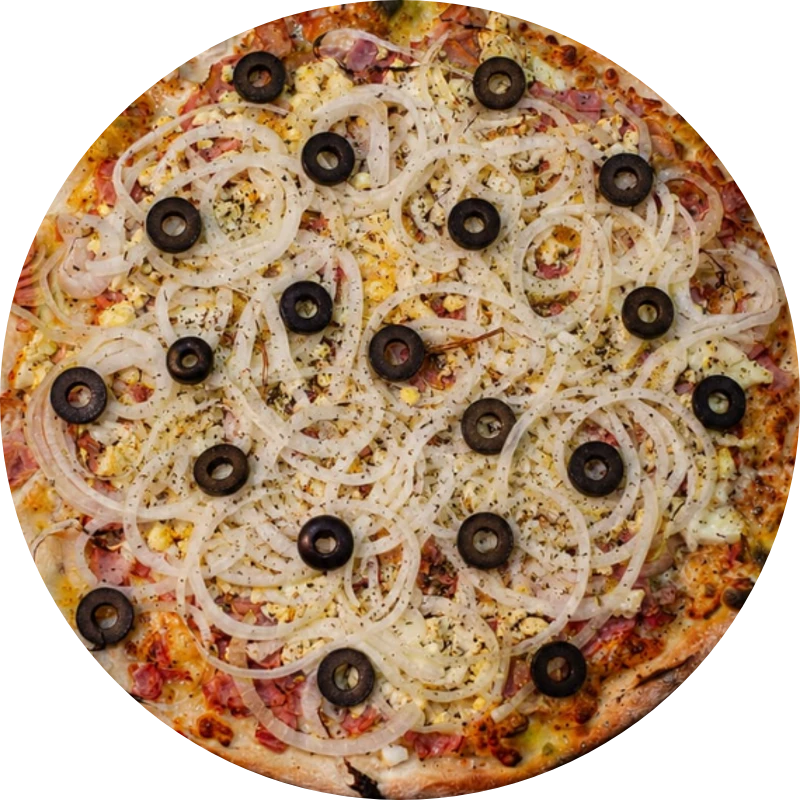 Sabores Tradicionais: T- Portuguesa - Pizza Gigante (Ingredientes: Molho de Tomate, Mussarela, Presunto, Azeitona, Ovo, Cebola, Orégano)