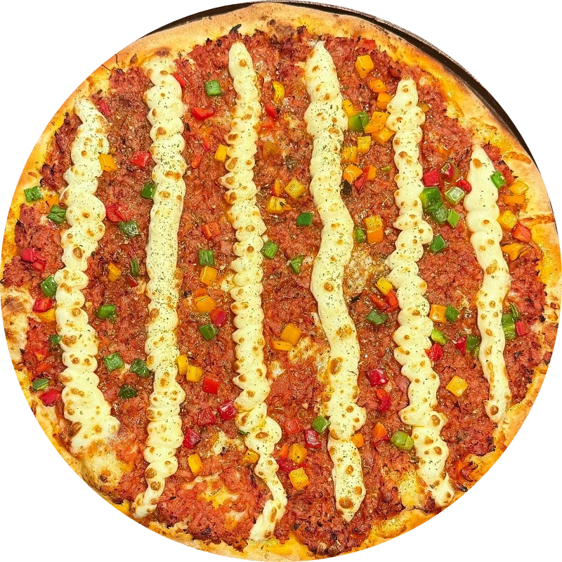 Sabores Tradicionais: T- Baiana Com Catupiry - Pizza Gigante (Ingredientes: Molho de Tomate, Mussarela, Molho de Calabresa Picante, Catupiry, Pimentão, Orégano)