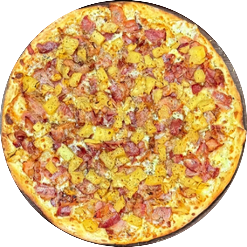 Sabores Tradicionais: T- Bacon Com Abacaxi - Pizza Gigante (Ingredientes: Molho de Tomate, Mussarela, Bacon , Abacaxi, Orégano)