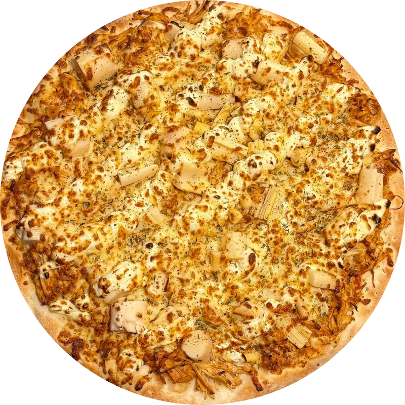 Sabores Especiais: E- Frango Cream Cheese - Pizza Gigante (Ingredientes: Molho de Tomate, Mussarela, Cream Cheese, Frango Desfiado, Palmito, Orégano)