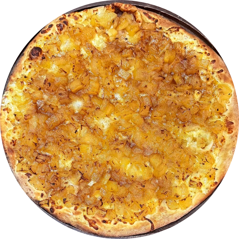 Sabores Doces Tradicionais: T- Abacaxi com Canela - Pizza Gigante (Ingredientes: Creme de Leite, Mussarela, Abacaxi Cozido, Canela, Açúcar)