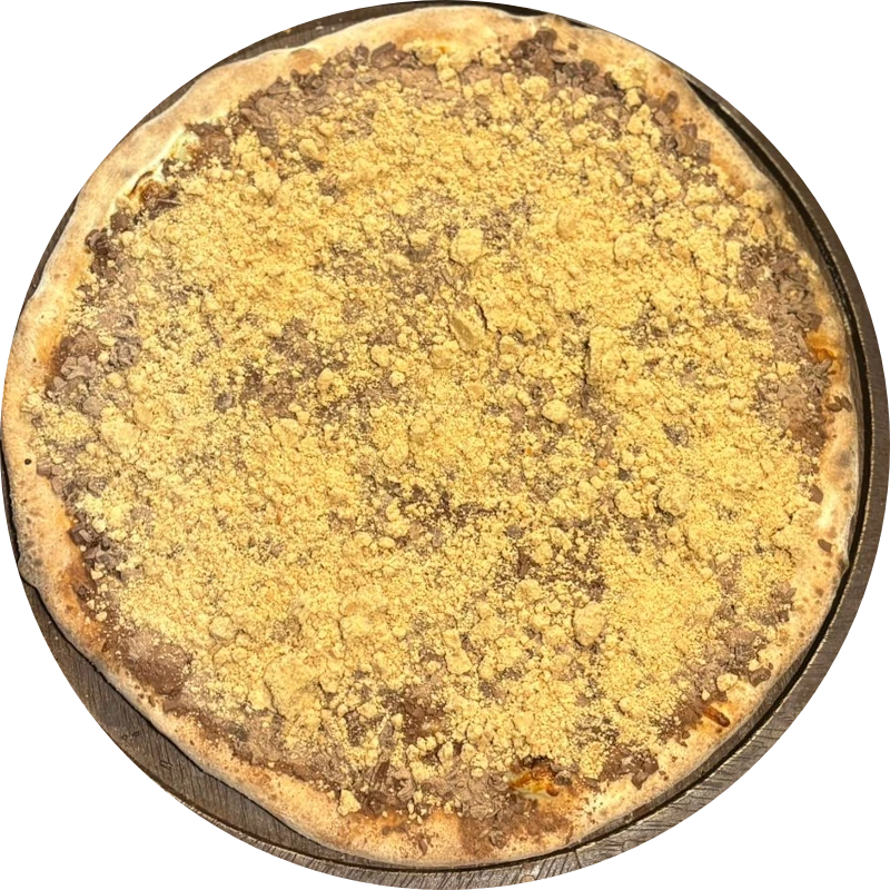 Sabores Doces Tradicionais: T- Paçoca - Pizza Gigante (Ingredientes: Creme de Leite, Mussarela, Chocolate ao Leite, Paçoca)